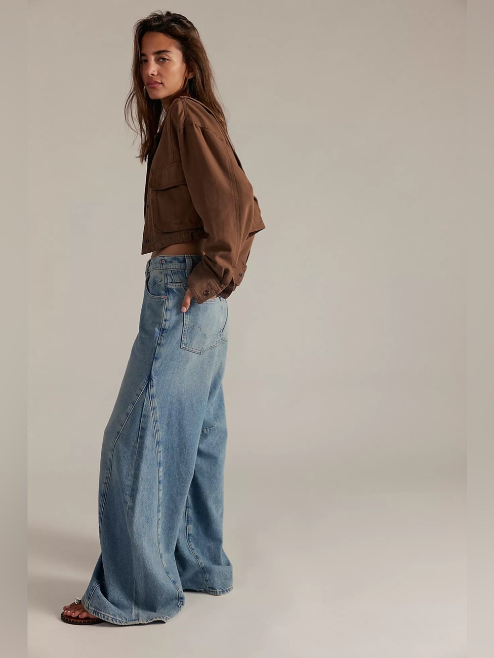 Free People We the Free Eden High Rise Slouchy Denim Jeans Light Blue Flare 33 - Picture 5 of 9